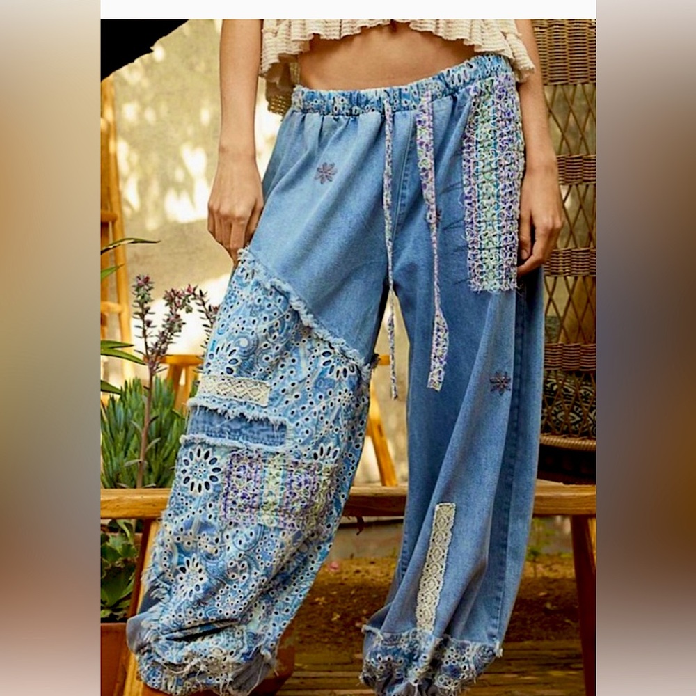 POL Patchwork Denim Jogger Pants Women's Small